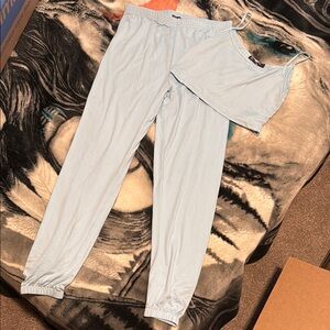 Light Blue Set Relaxed Fit Joggers with Elastic Cuffs and Small Strap Top